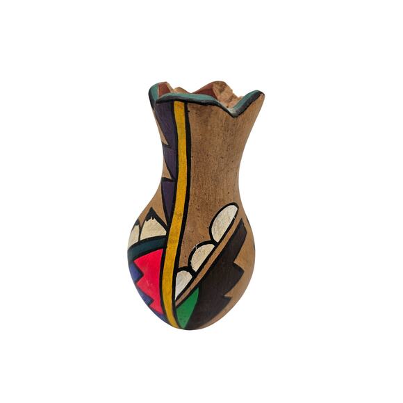 Vtg 1950s Pottery Clay Pot Bright Color Native American Hand Painted Vase - Picture 4 of 8